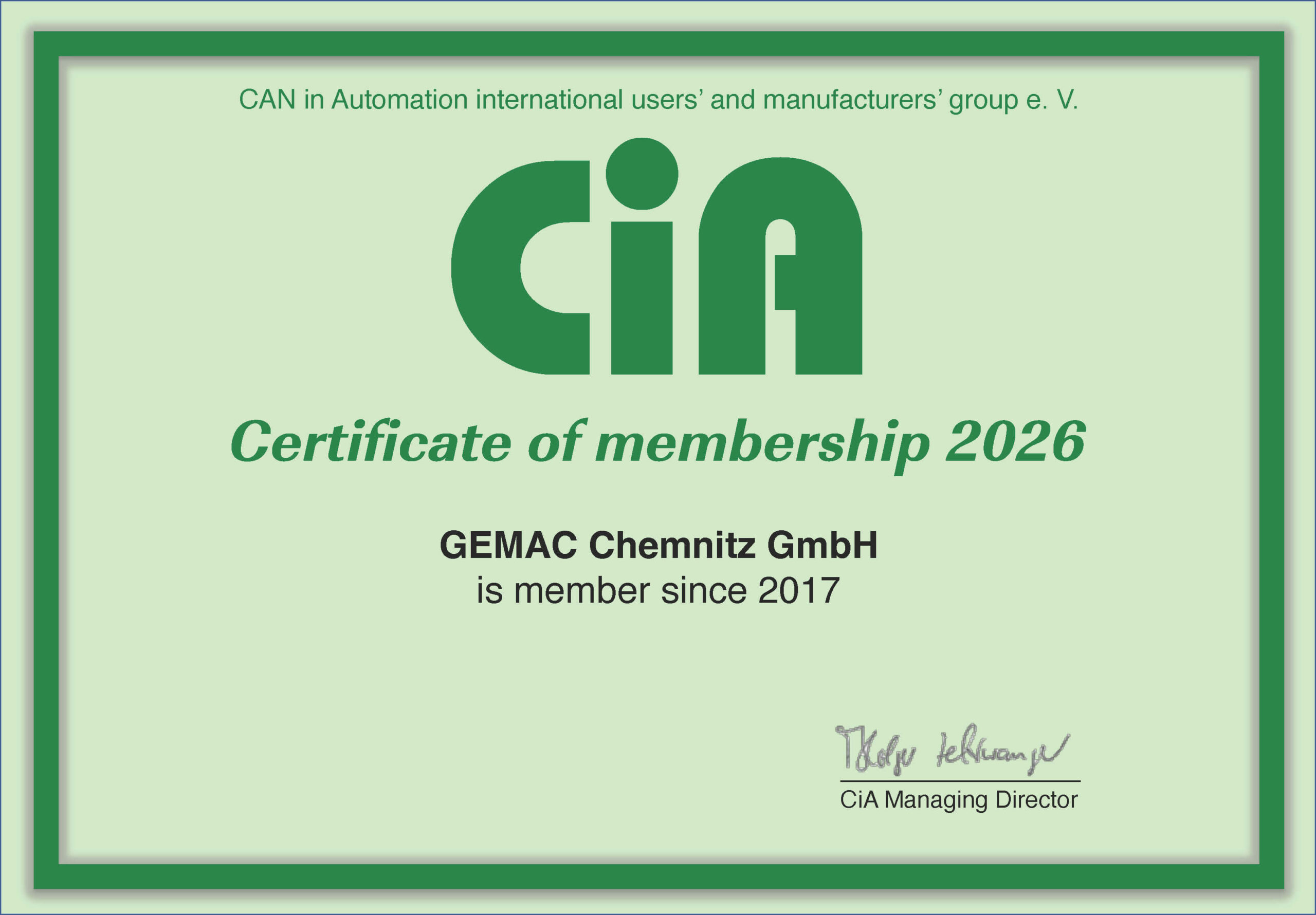 Member of CAN in Automation (CiA)